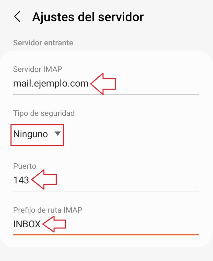 Configuracion Servidor entrante IMAP