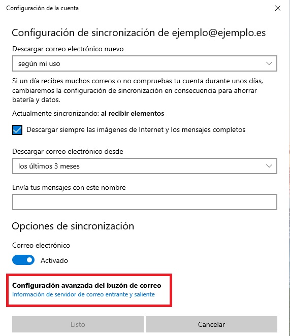 Configuración entrada y salida Windows 10