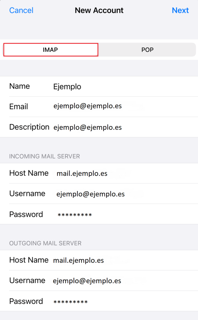Nueva cuenta de correo IMAP