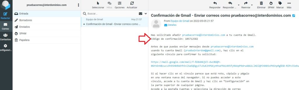 Correo de confirmación de Gmail